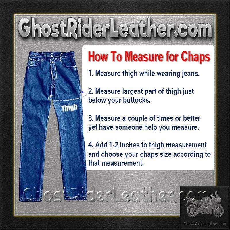 Heavy Duty Motorcycle Leather Chaps With Zipper Pocket for Men or Women - SKU GRL-C3000-01/11-DL