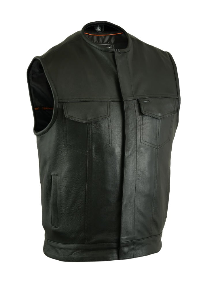 Leather Motorcycle Vest - Men's - Hidden Zipper - Up To 12XL - Big and Tall - DS181A-DS