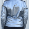 Ladies Classic Biker Silver Leather Motorcycle Jacket - SKU AL2125-AL