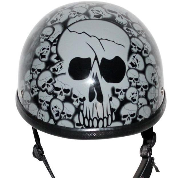 Novelty Motorcycle Helmet - Gray Skull Boneyard - Shorty - H6401-GREY-DL
