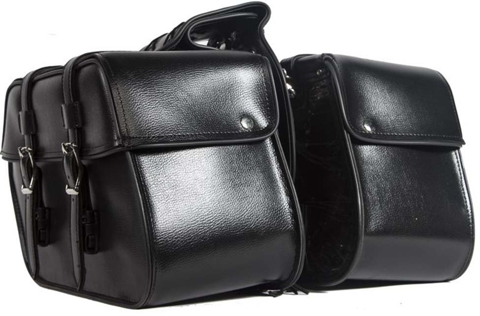 Black PVC Motorcycle Saddlebags With Hook - For Motorcycle Storage - SKU SD4079-HOOK-DL