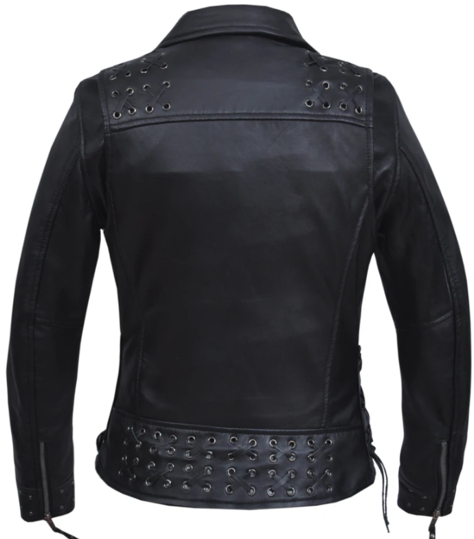 Leather Motorcycle Jacket - Women's - Studs - Lambskin - Lacing - 6827-00-UN