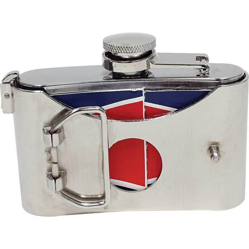 Be A Rebel 3oz Stainless Steel Belt Buckle Flask with Rebel Flag - SKU KTFLASKBKRBL-BN