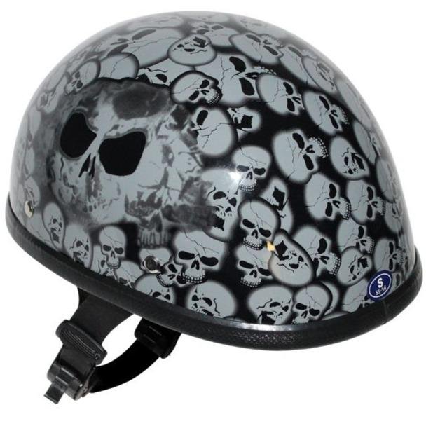 Novelty Motorcycle Helmet - Gray Skull Boneyard - Shorty - H6401-GREY-DL