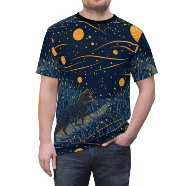 Cat and the Golden Moons - Dark Blue Orange Gold Multi Colors - Unisex T-Shirt - Tee