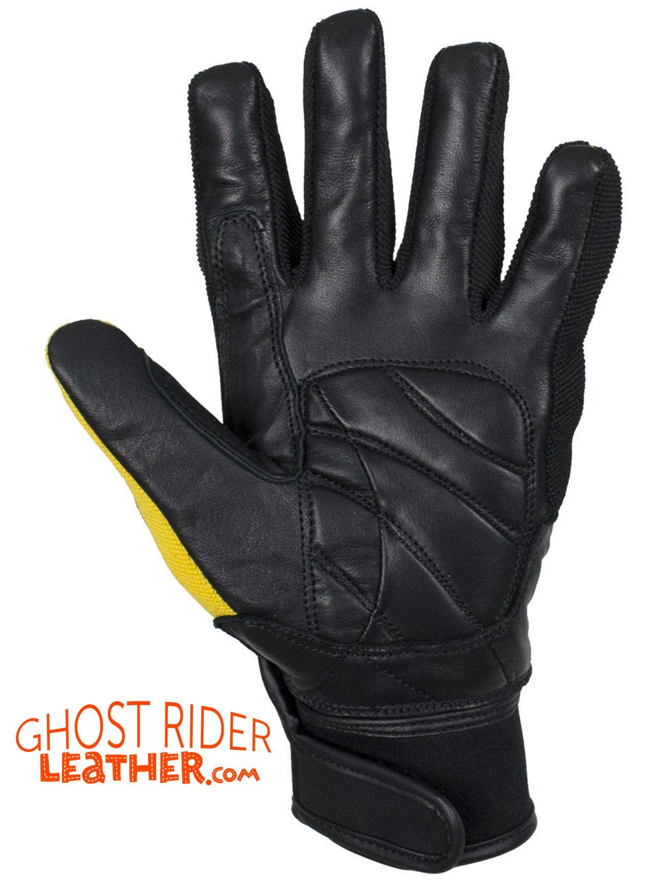 Leather Gloves - Men's - Full Finger - Knuckle Protector - Yellow - GLZ108-YELLOW-DL