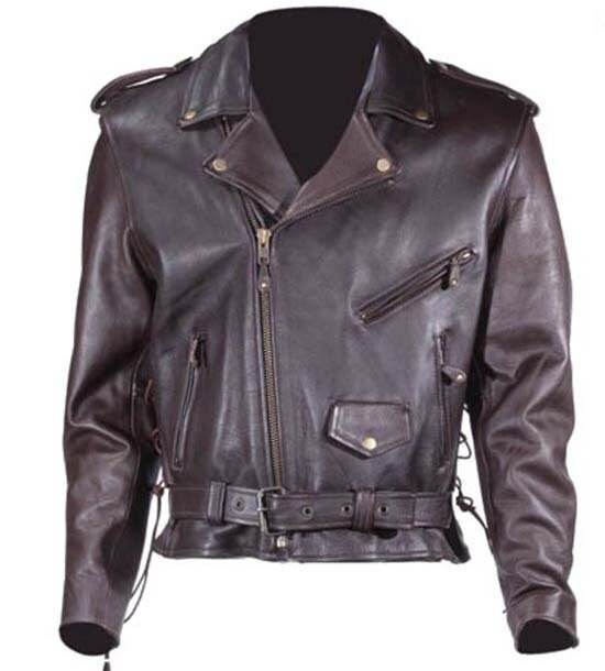 Embossed Eagle Retro Brown Motorcycle Jacket with Side Laces and Live To Ride - SKU MJ703-09-DL