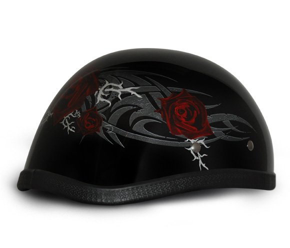 Novelty Motorcycle Helmet - Tribal Red Rose - Eagle Shorty - 6002SFR-DH