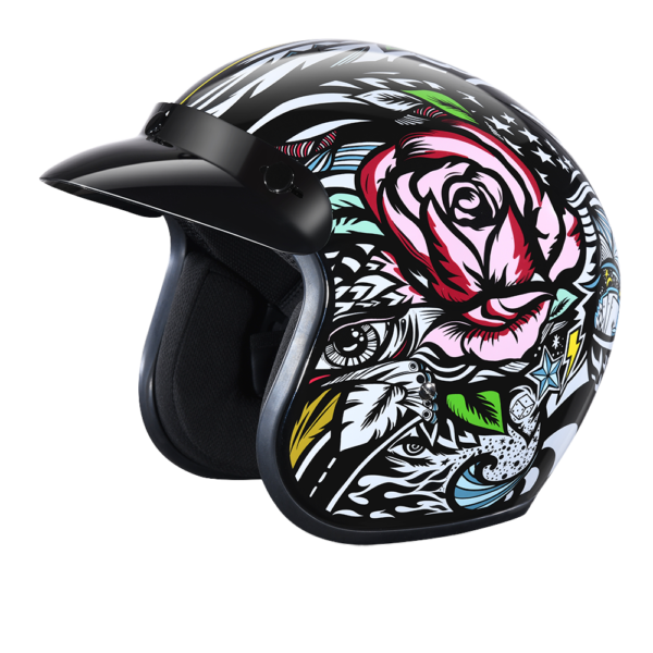 DOT Motorcycle Helmet - Tribal Design - Open Face - Cruiser - DC6-T-DH