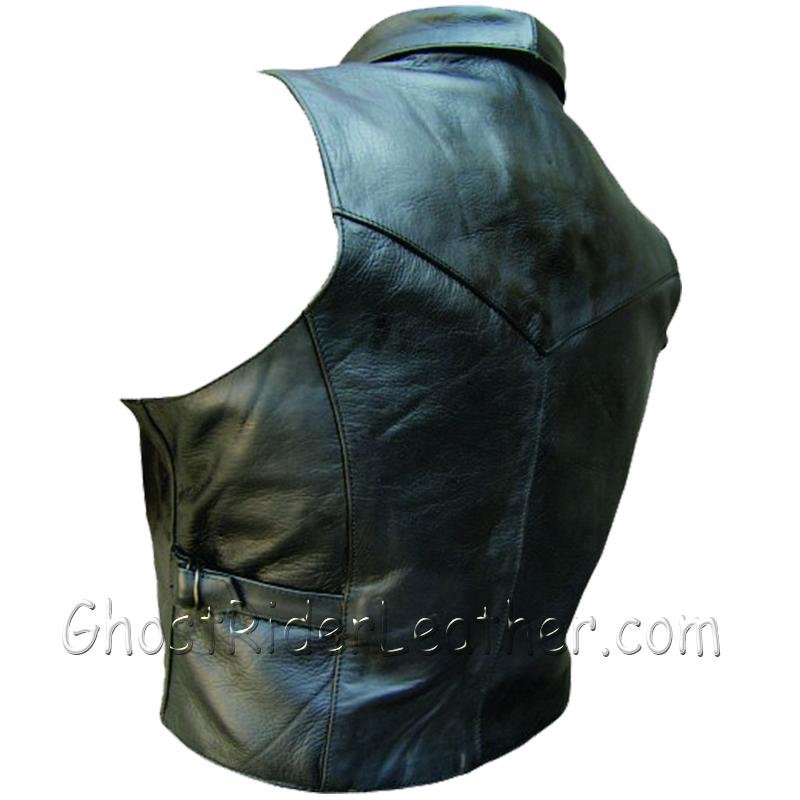 Leather Motorcycle Vest - Women's - Collar and Side Buckles - AL2305-AL