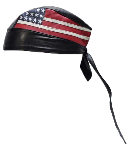 Leather Skull Cap - American Flag - Biker Durag - AC007-04-DL