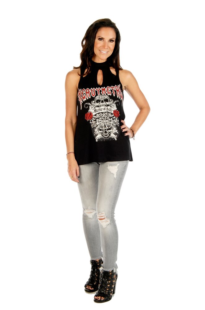 Women's V Back Shirt - Heavy Metal Devilish - Sleeveless - 7221BLK-DS