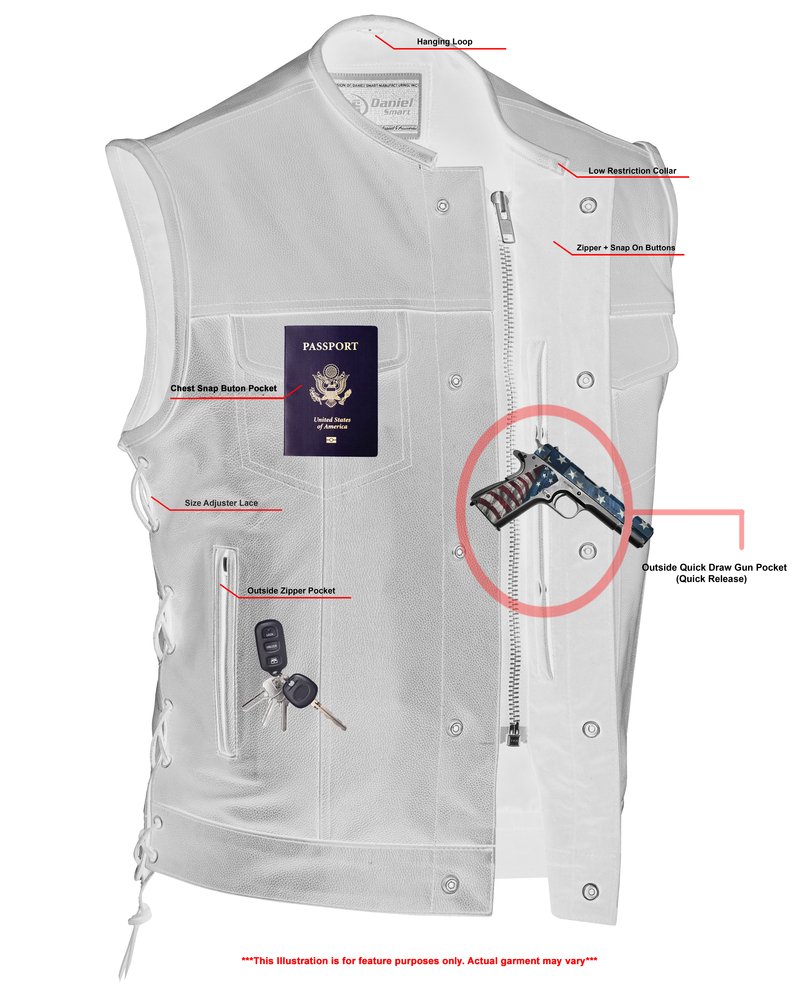 Leather Motorcycle Vest - Men's - Side Laces - Up To 12XL - Big and Tall - DS178-DS