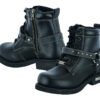 Leather Motorcycle Boots - Women's - Black - Side Zippers - DS9766-DS