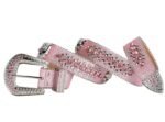 Unisex Rhinestone Bling Belt - Pink and Silver - Skulls - Rhinestones - Faux Leather - FBL23-DL