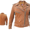 Ladies Classic Biker Brown Leather Jacket - SKU AL2115-AL