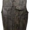 Leather Motorcycle Vest - Men's - Distressed Brown - Club - MV320-ZIP-12-DL