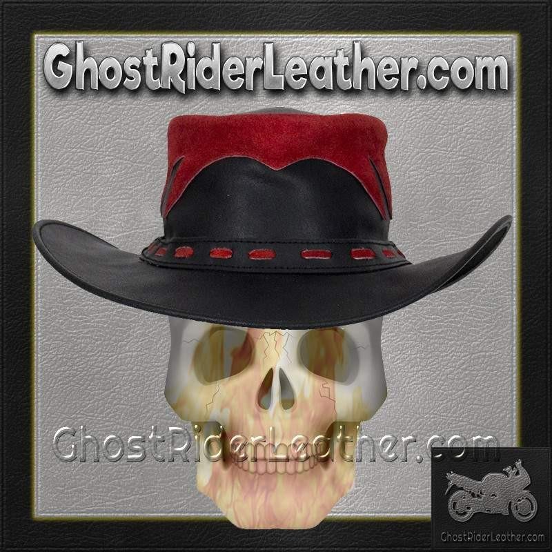 Black and Red Leather Gambler Hat / SKU GRL-HAT10-11-DL