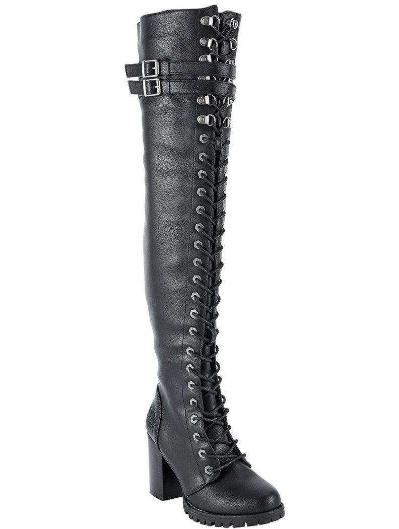 Motorcycle Boots - Women's - Knee High - Chunky Heel and Zipper - MR-BTL7003-DL