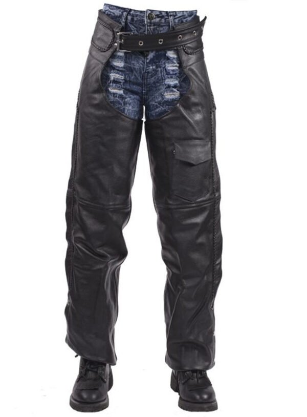 Leather Motorcycle Chaps - Braid Design - Men or Women - Naked - C326-11-DL