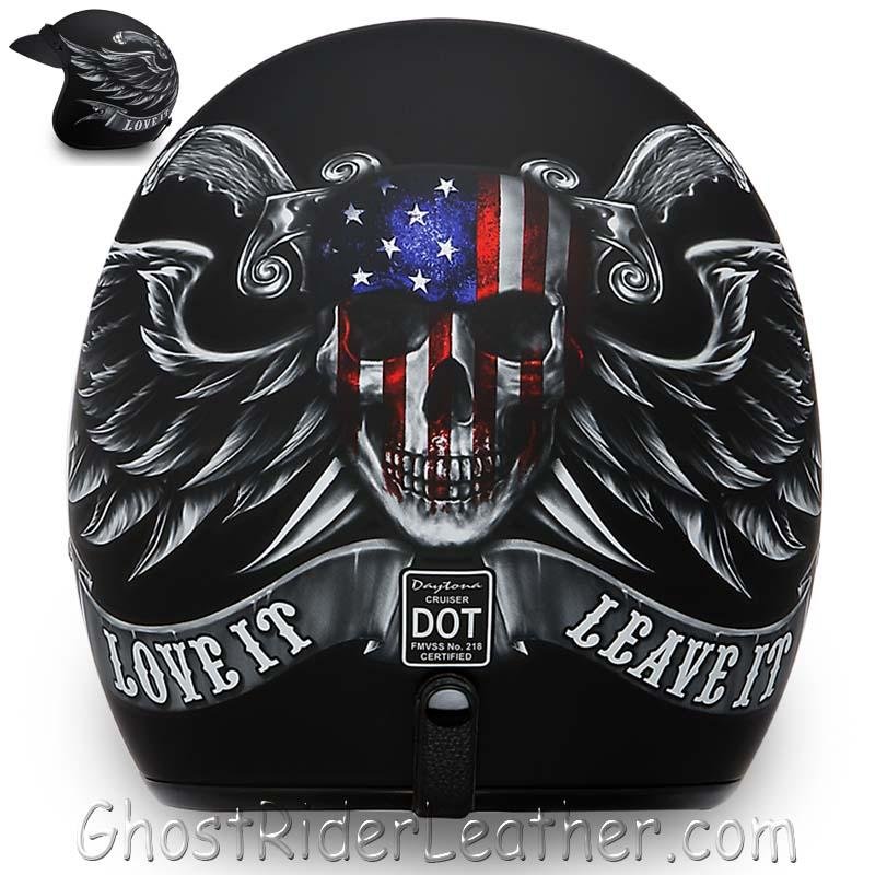 DOT Motorcycle Helmet - Skull - Love It Leave It - Open Face - 3/4 - DC6-L-DH