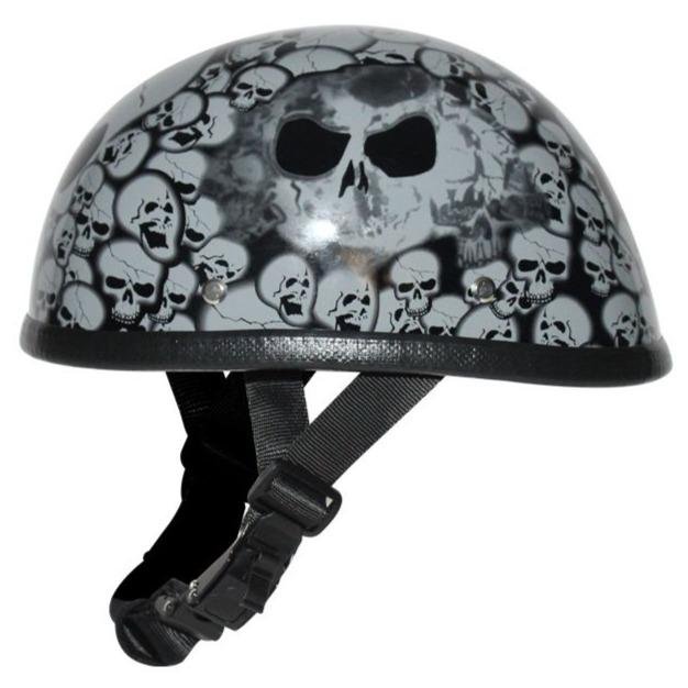 Novelty Motorcycle Helmet - Gray Skull Boneyard - Shorty - H6401-GREY-DL