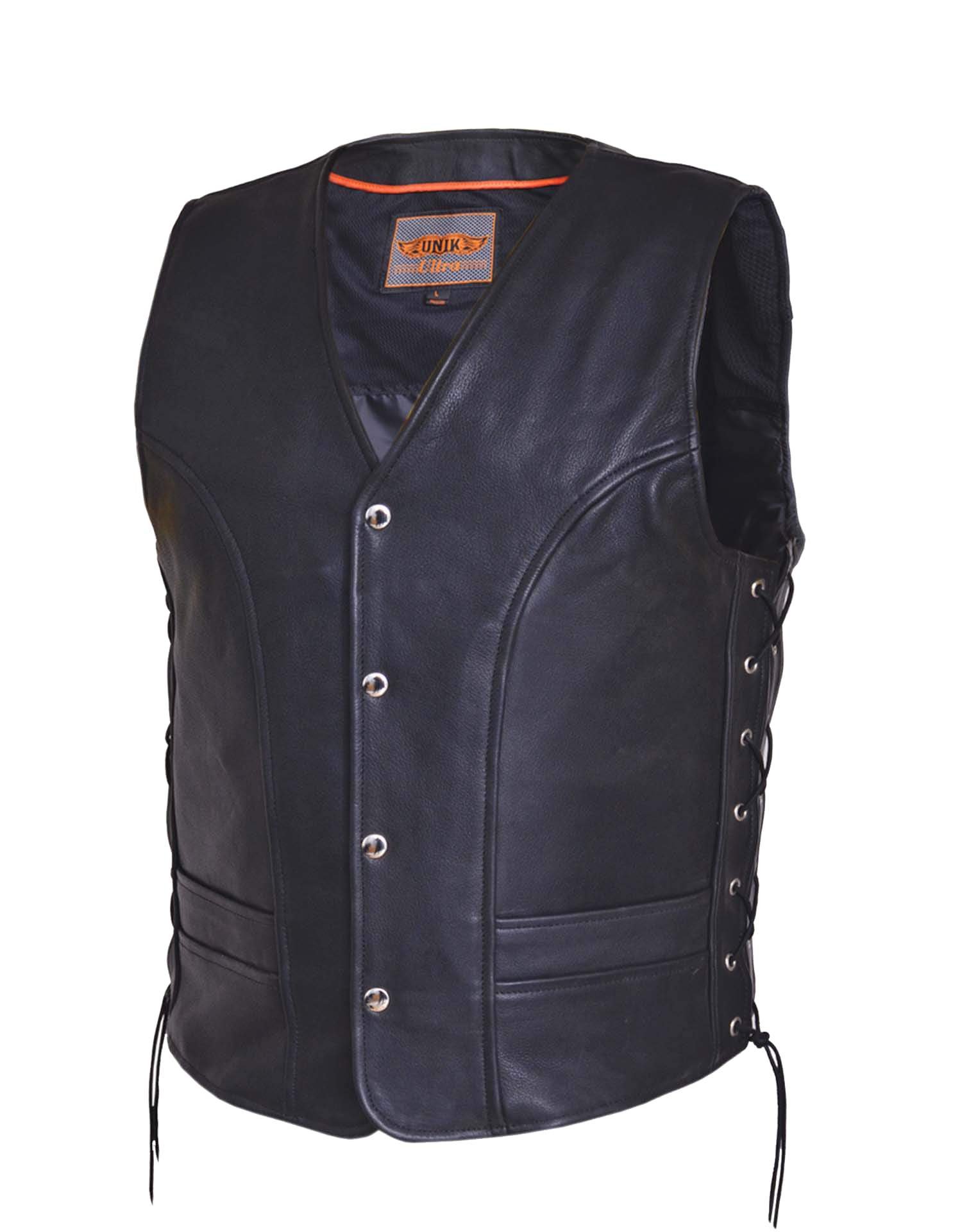 Leather Motorcycle Vest - Men's - Up To 8XL - Ultra - Side Laces - 6036-00-UN