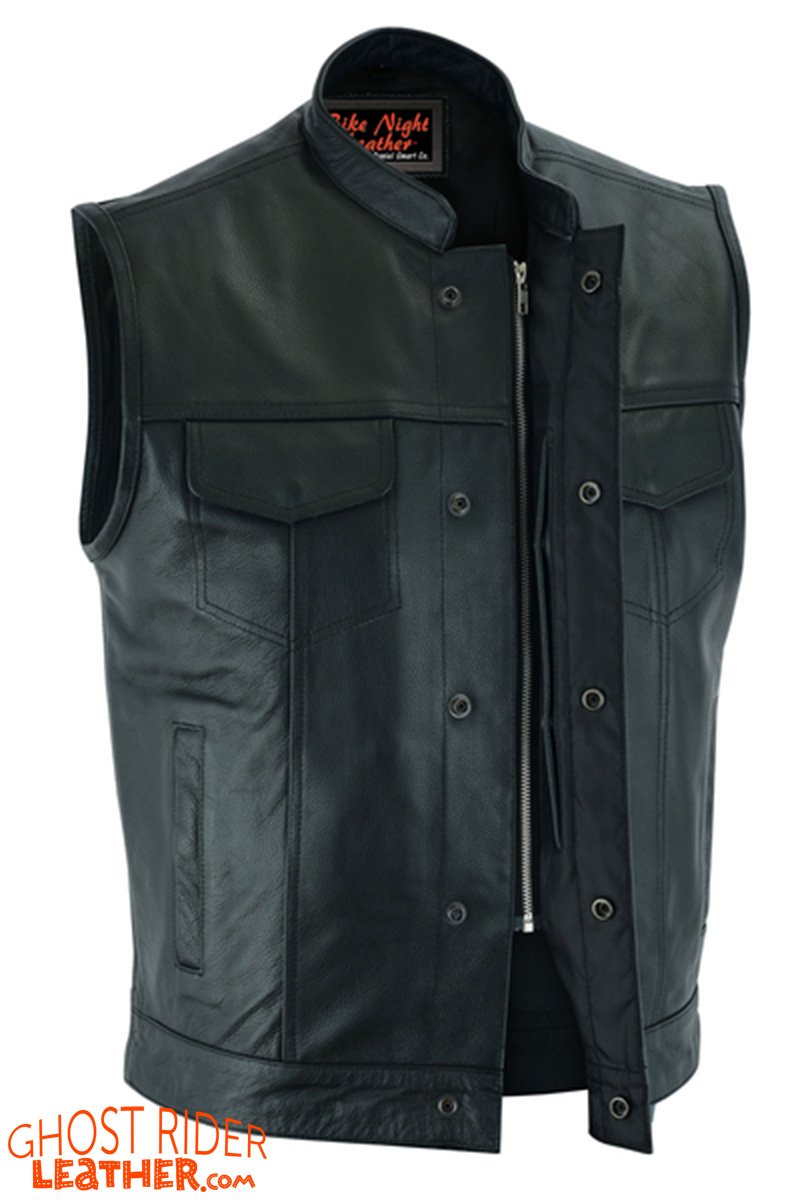 Leather Motorcycle Vest - Men's - Gun Pockets - Up To 12XL - Big and Tall - AM9192-DS