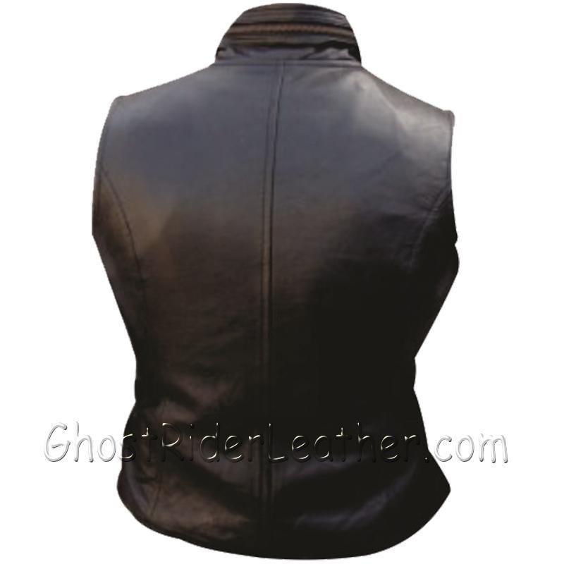 Leather Motorcycle Vest - Women's - Zippers - AL2304-AL