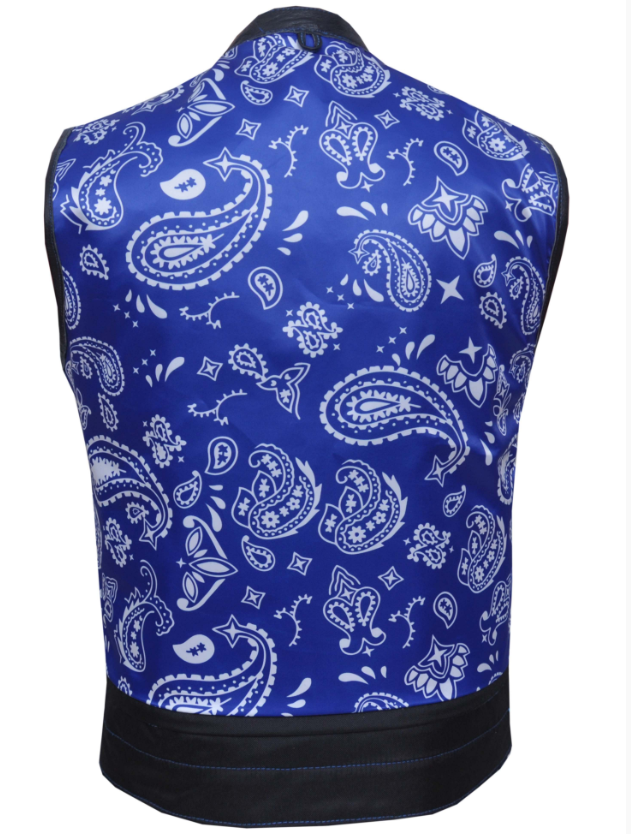 Leather Motorcycle Vest - Men's - Up To 8XL - Blue Paisley Liner - 6665-03-UN