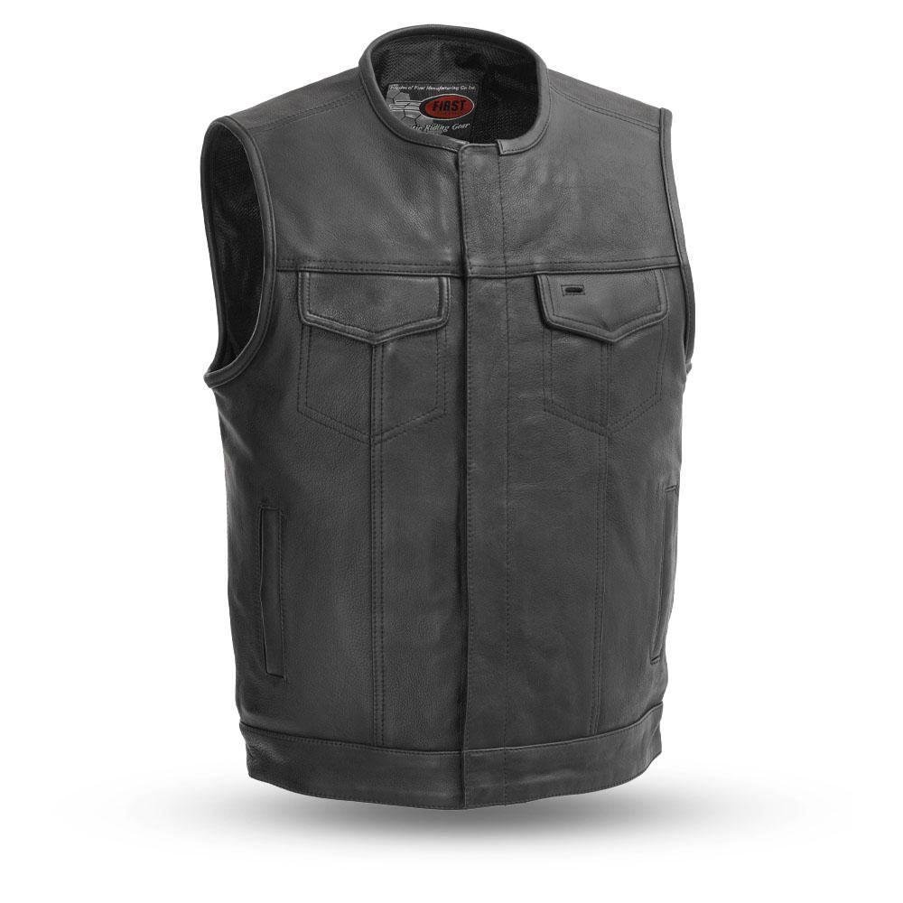 Leather Motorcycle Vest - Men's - Club Style - Up To 8XL - FIM639NOC-FM