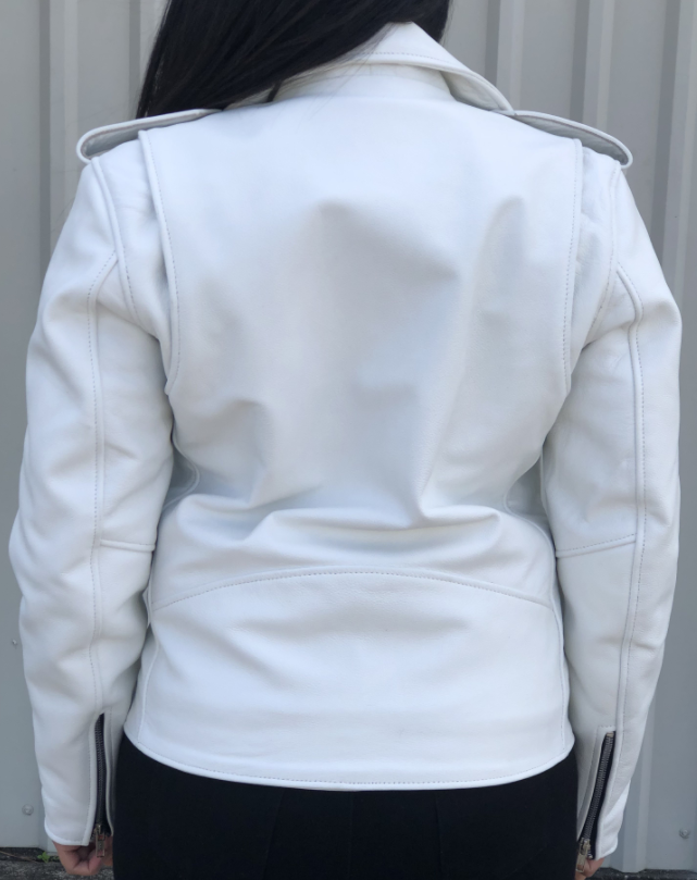 Leather Motorcycle Jacket - Women's - White - Classic Biker - AL2124-AL