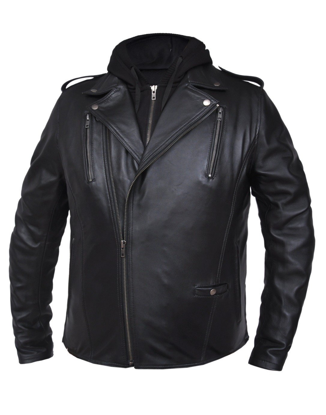 Leather Motorcycle Jacket - Men's - With Hoodie - 6925-00-UN