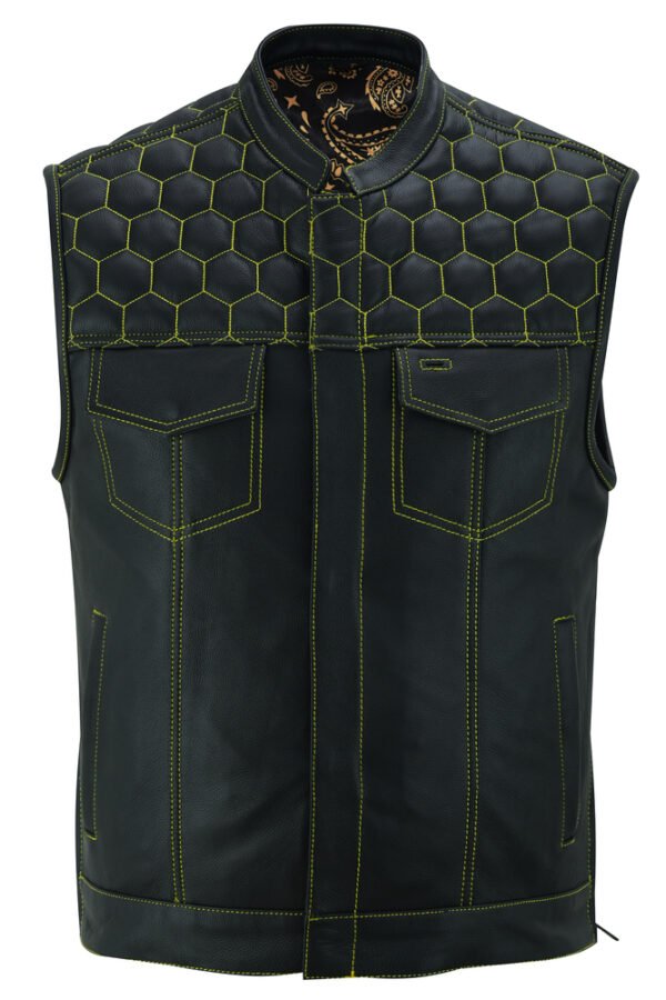 Leather Motorcycle Vest - Men's - Gold Rush Liner - Up To 8XL - DS195-DS