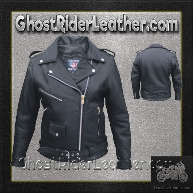 Ladies Classic Biker Full Cut Jacket in Naked Leather - SKU AL2146-AL