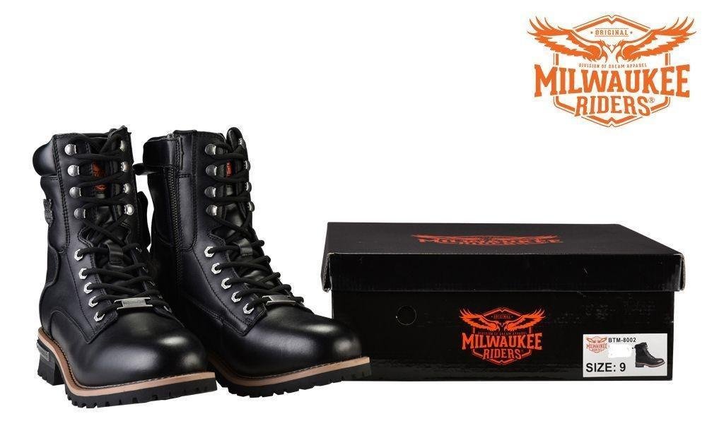 Leather Motorcycle Boots - Men's - Zipper and Lace-Up - MR-BTM8002-DL