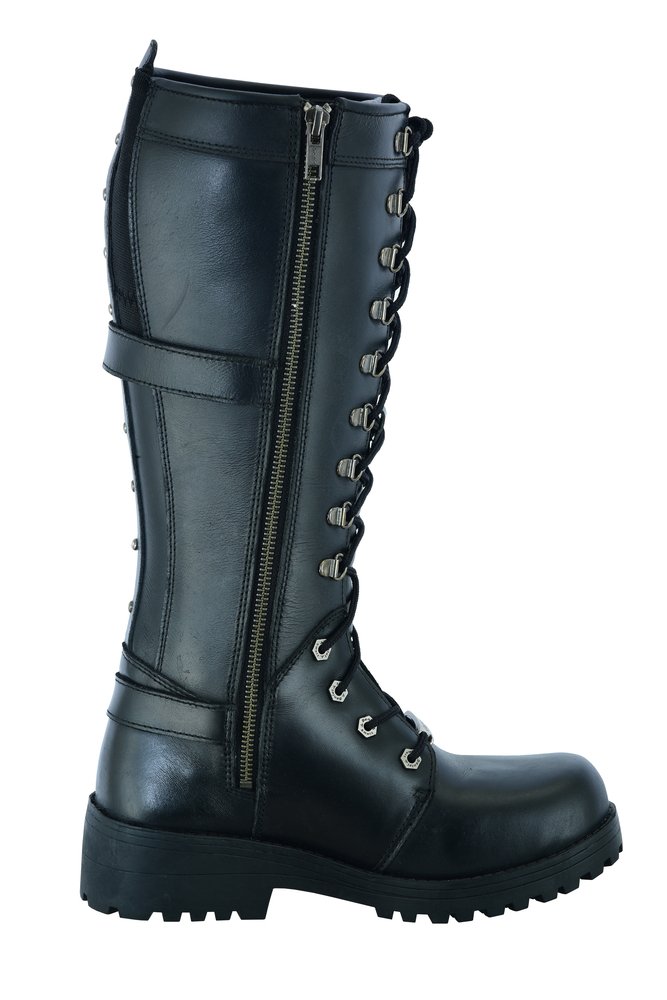 Women's Black Leather 15" Harness Motorcycle Boots - Biker Boots - DS9765-DS