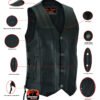 Leather Motorcycle Vest - Men's - Gun Pockets - Buffalo Nickel Snaps - Up To 8XL - DS142-DS