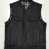 Leather Motorcycle Vest - Men's - Black White Flannel Liner - 6664-00-UN