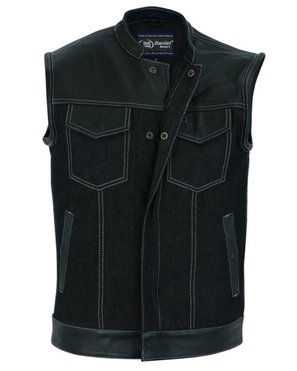 Denim and Leather Motorcycle Combo Vest - Men's - Upgraded Gun Pockets - Up To 10XL - DM900-DS