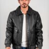 Leather Coat - Men's - Black - Fashion Leather Jacket - Map Lining - Bomber - WBM219BP-MAP-BLK-FM