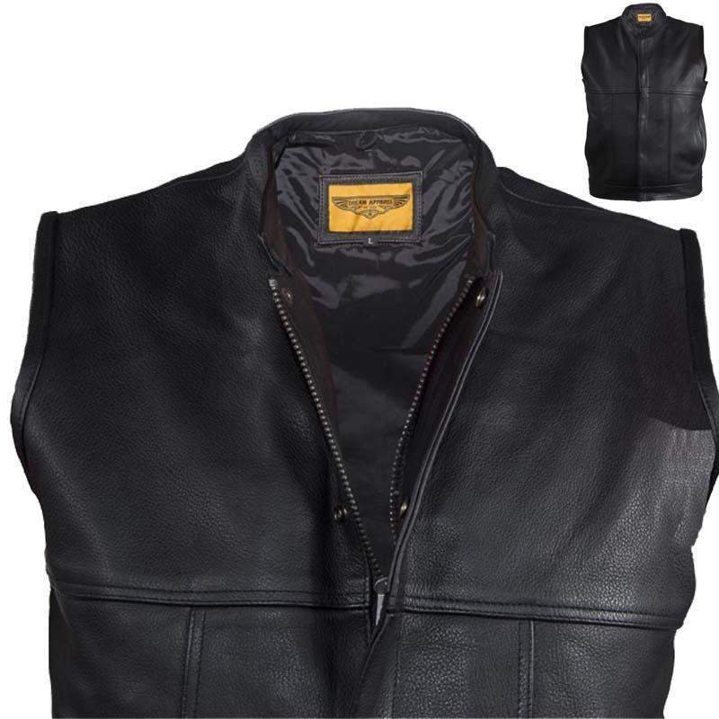 Leather Motorcycle Vest - Men's - Zipper Front - MV8017-ZIP-11-DL