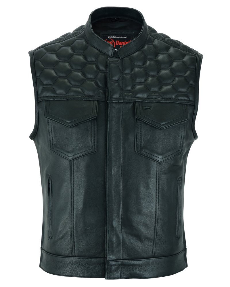 Leather Motorcycle Vest - Men's - Up To Size 8XL - Diamond Quilting - Big and Tall - DS198-DS