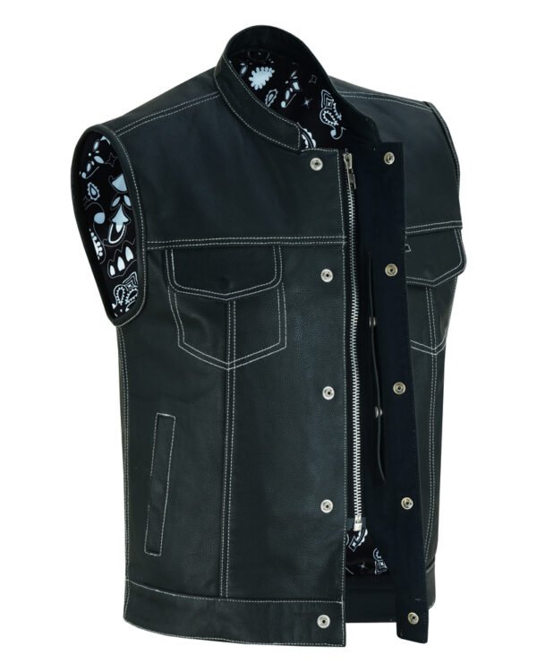 Leather Vest - Men's - Motorcycle Club - Black Paisley Lining - Up To 8XL - DS164-DS