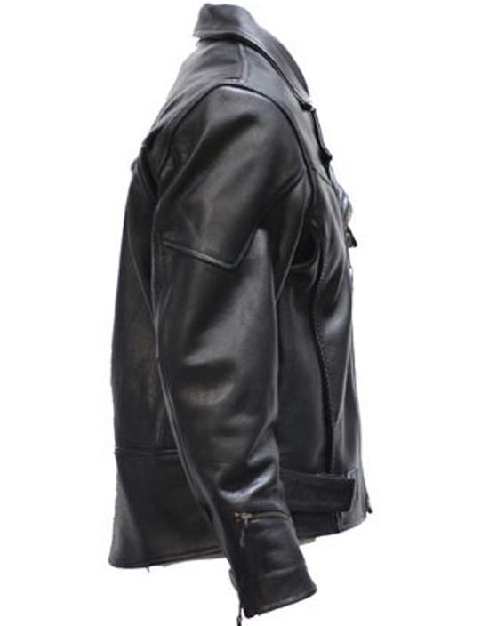Men's Braided Pistol Pete Leather Motorcycle Jacket - SKU MJ708-SS-DL