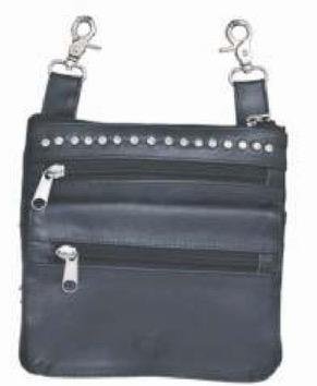 Clip on Bag - Black Leather - Studs Design - Belt Bag - 9718-00-UN