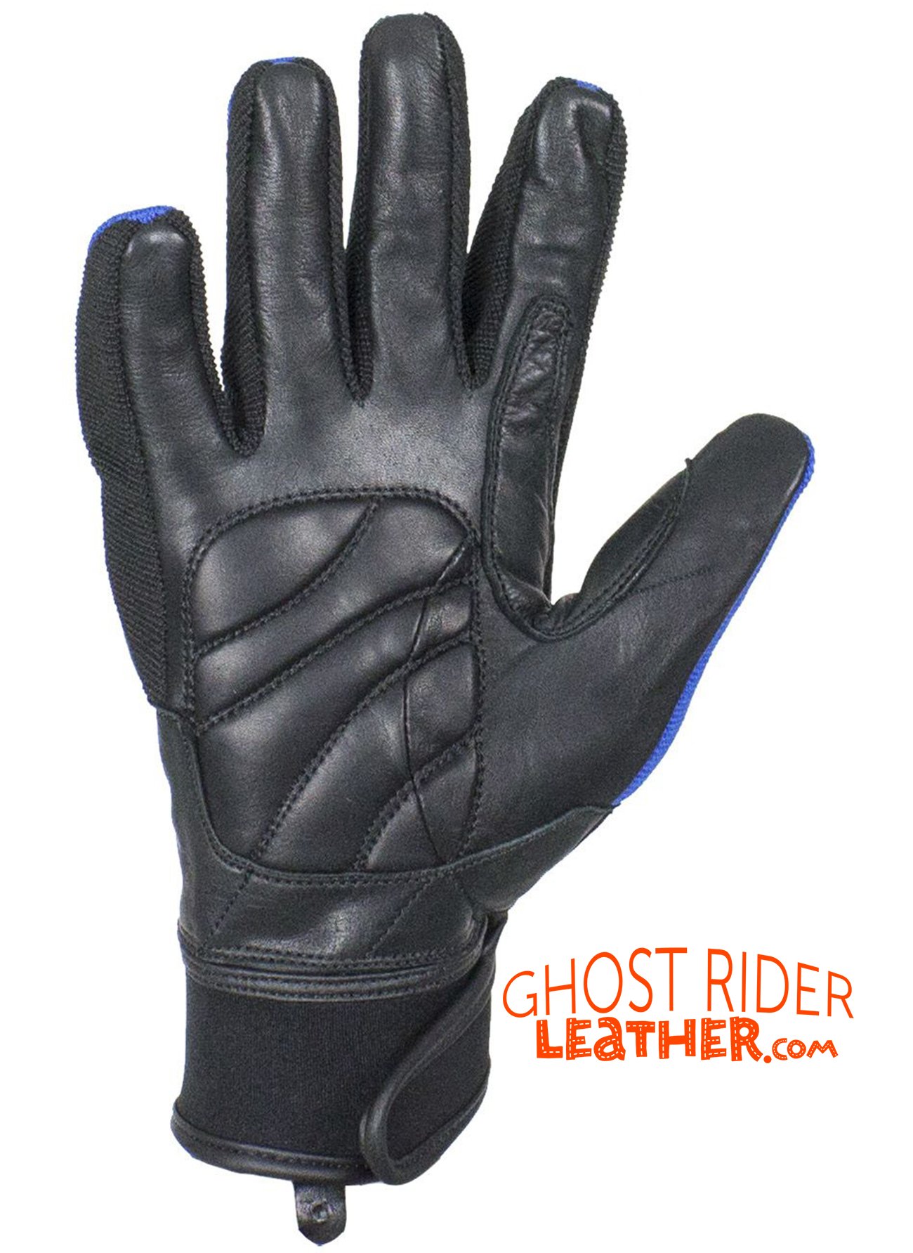 Leather Gloves - Men's - Full Finger - Knuckle Protector - Blue - GLZ108-BLUE-DL