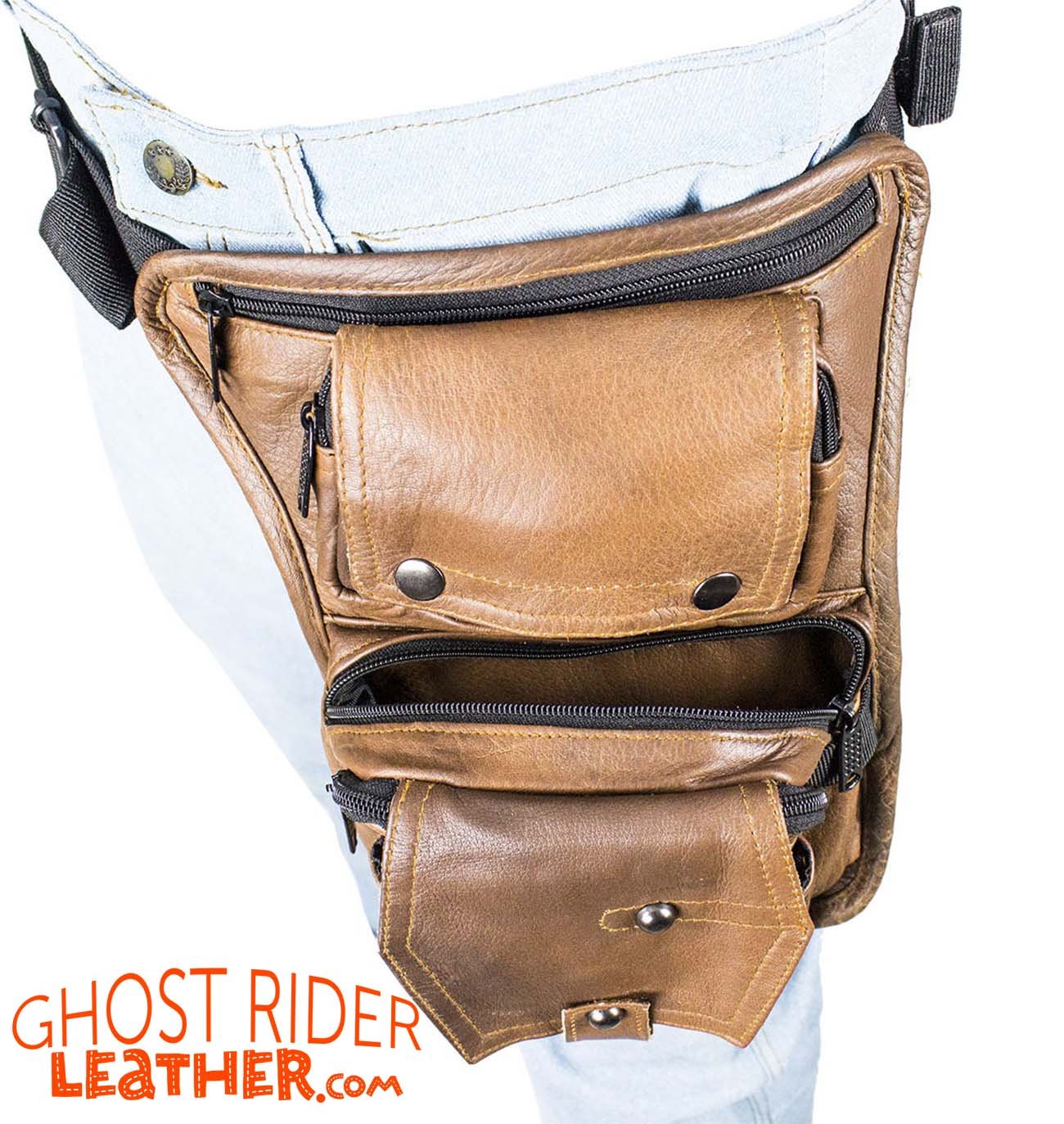 Leather Thigh Bag - Gun Pocket - Brown - Motorcycle - AC1025-BRN-DL