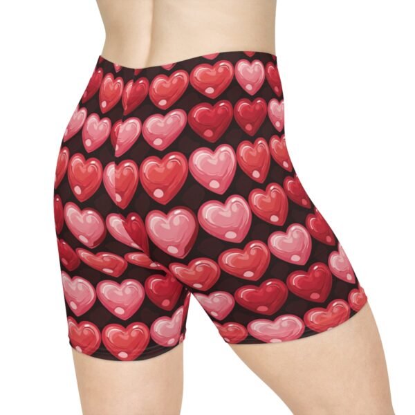 Doodle Hearts - Pink Red on Black - Women's Biker Shorts