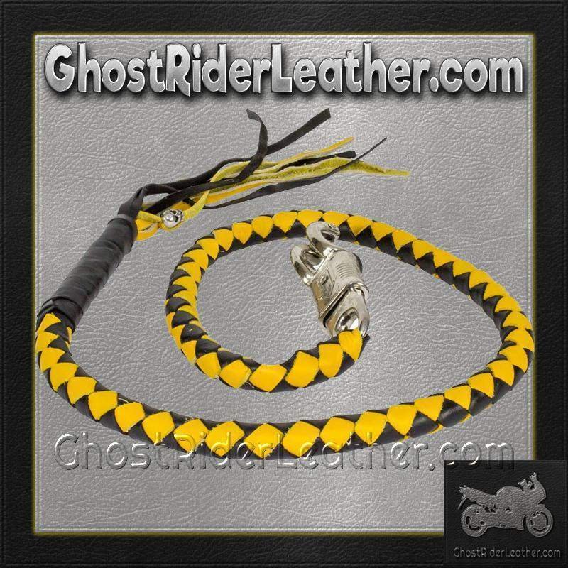 Get Back Whip in Black and Yellow Leather - 42 Inches - Motorcycle Accessories - GBW8-11-DL